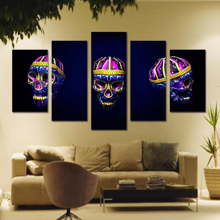 HD Printed 5 Piece Canvas Art Skull Art Bright Painting Anime Room Decor Print Poster Wall Art