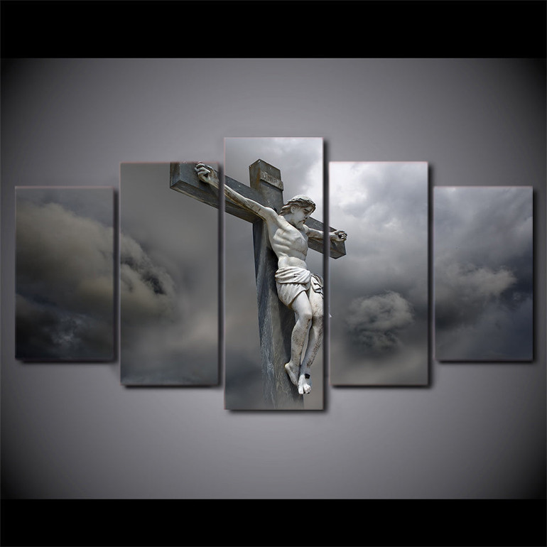 HD Printed 5 Piece Canvas Art Jesus Statue Cross Canvas Painting Wall Pictures