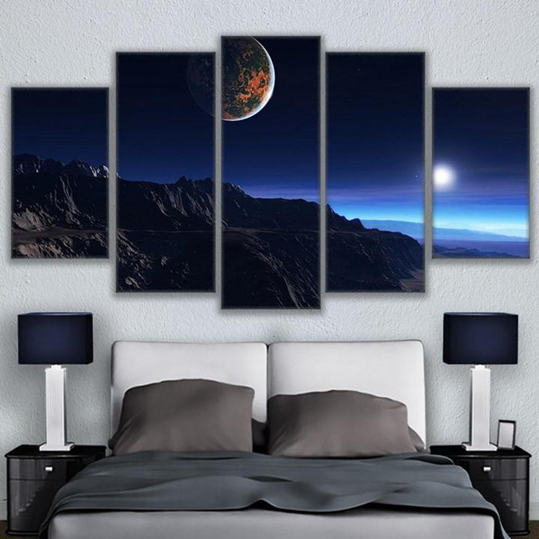 Canvas Painting Wall Art Abstract 5 Pieces Cliffs Under The Moon Poster  HD Prints Pictures