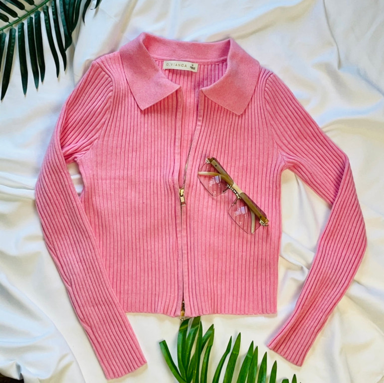 Pretty Pink Zipper Sweater