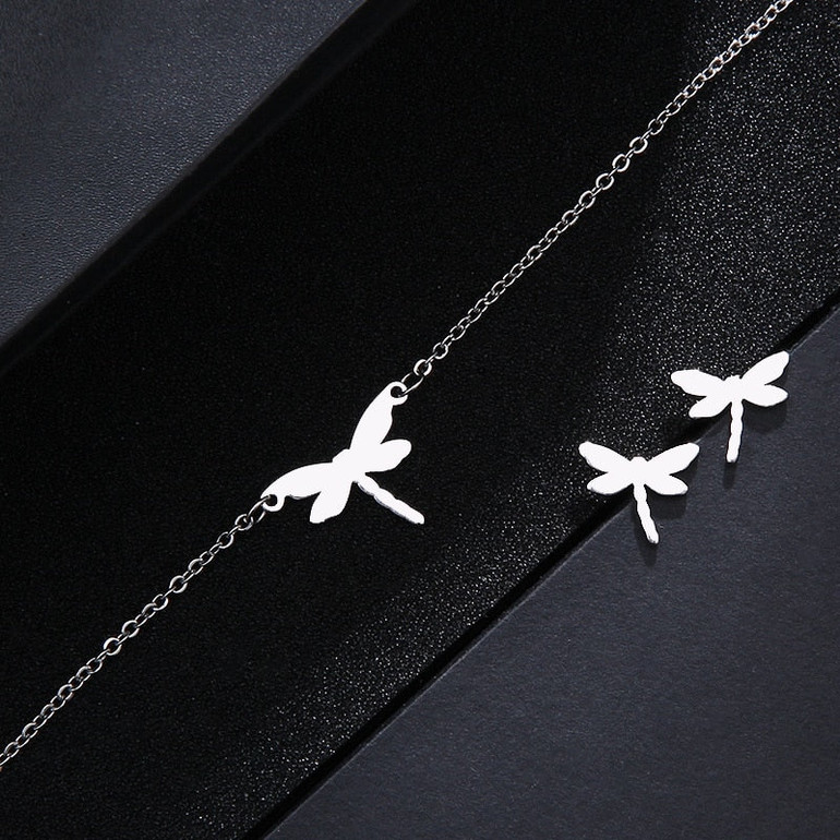 Dragonfly Shape Stainless Steel Women Jewelry Sets Necklace/Earrings/Bracelets