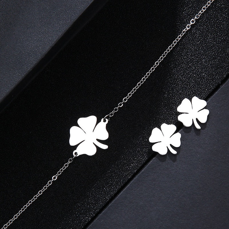 Clover Shape Stainless Steel Women Jewelry Sets Necklace/Earrings/Bracelets