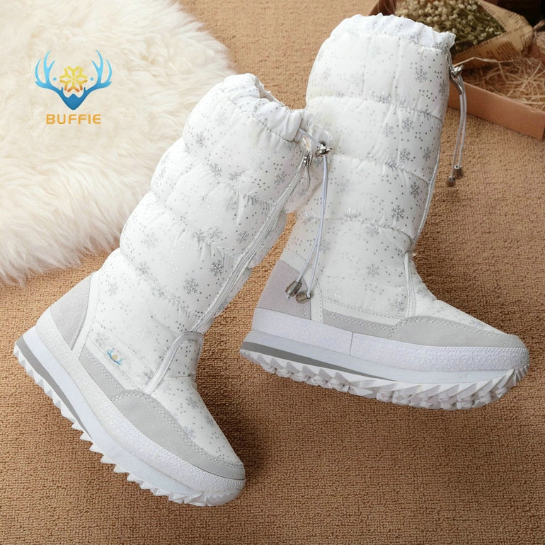 Winter Warm Nylon Round Toe Zipper Women Snow Knee-Length Boots Shoes