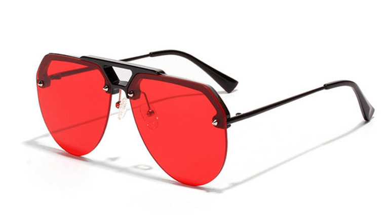Semi-Rimless Half Frame Retro Metal Sunglasses