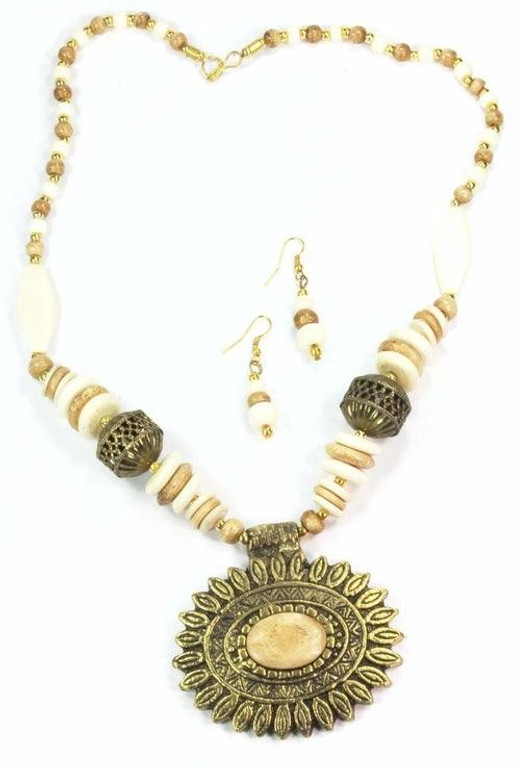 Sun Mandala Flower Pendant Necklace & Earring Set