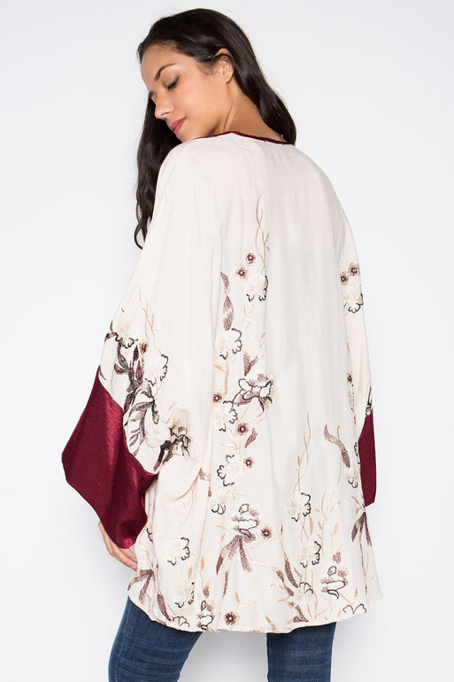 EMBROIDERED KIMONO WITH SILK SLEEVE