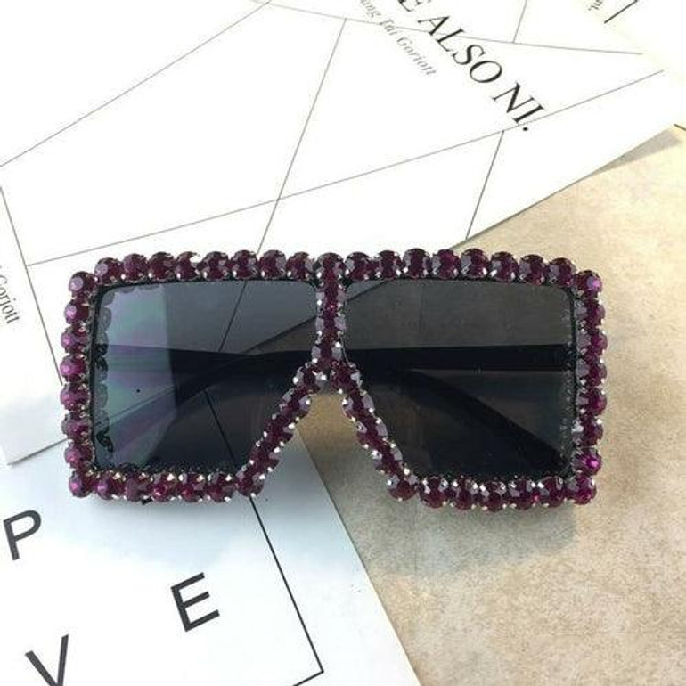 Oversized Square Diamond Sunglasses Women Yellow Big Frames Glasses