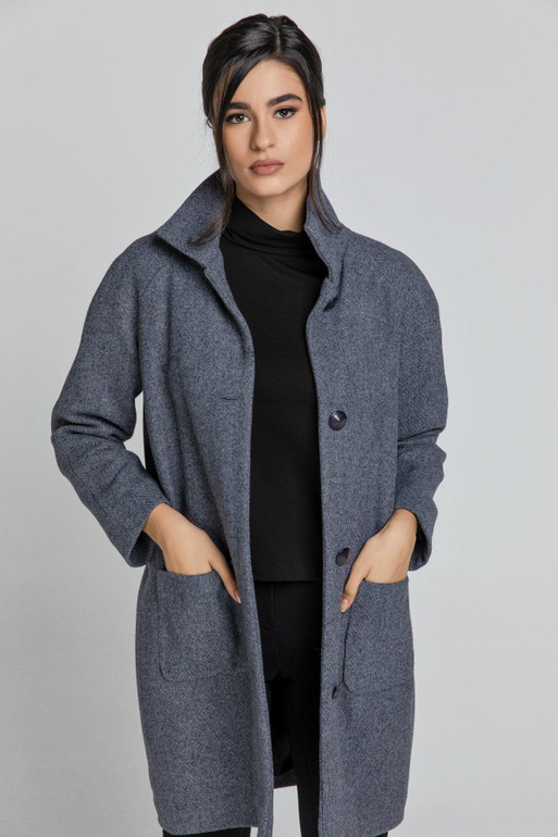 Wool Blend Grey Mélange Coat by Conquista Fashion