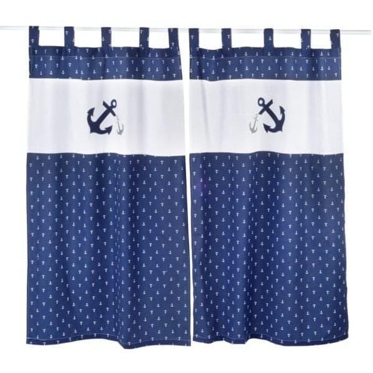 Navy Anchor Patch Nautical Embroidered 2 Curtains