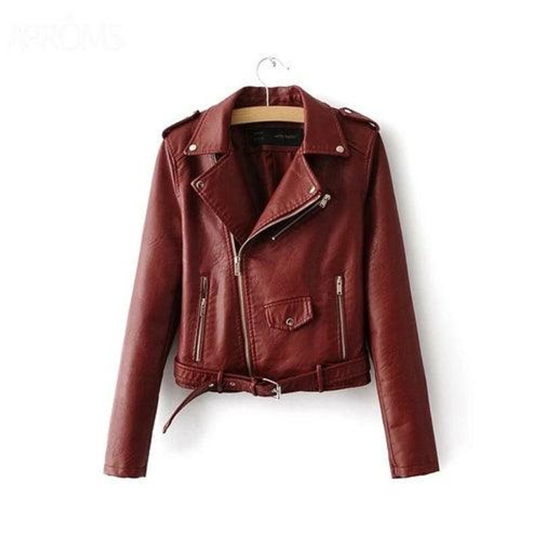 Vintage Black PU Leather Jacket Outerwear