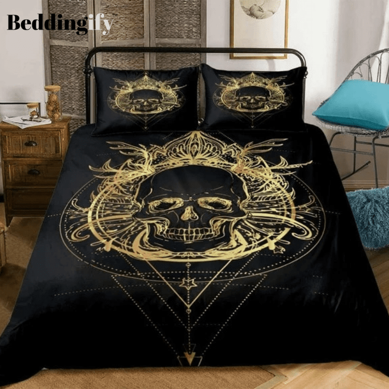 Boho Gold Skull Bedding Set