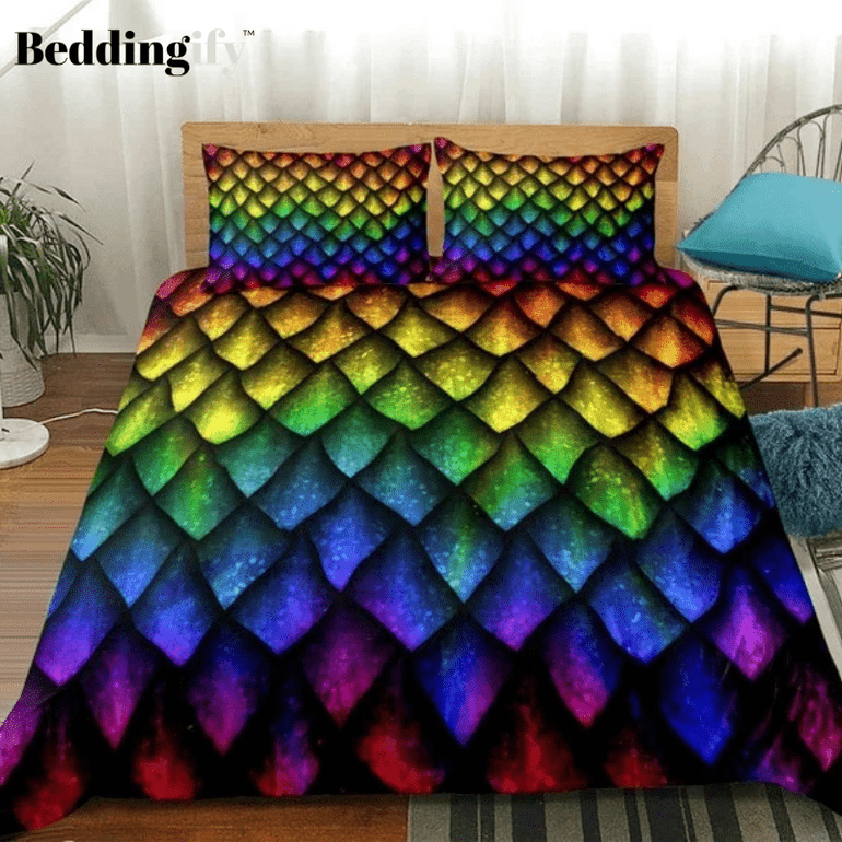 Dragon Scales Luxury Rainbow Bedding Set