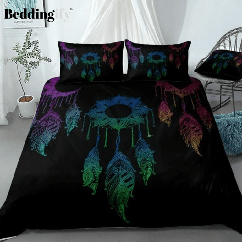 Rainbow Feathers Boho Dreamcatcher Bedding Set