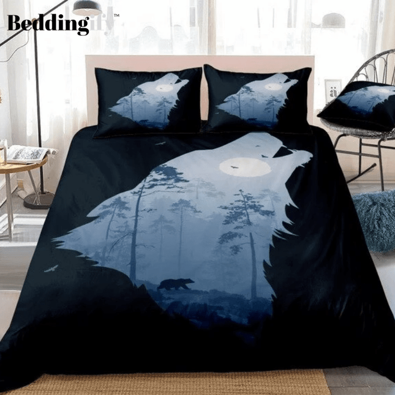 Howling Wolf Night Forest Bedding Set