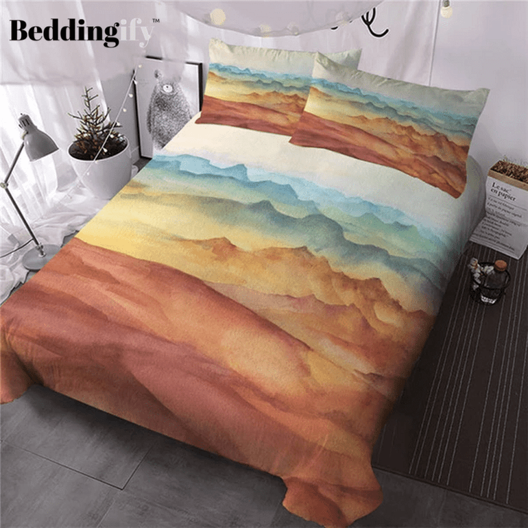 Sunset Yellow Mountain Landscape Bedding Set
