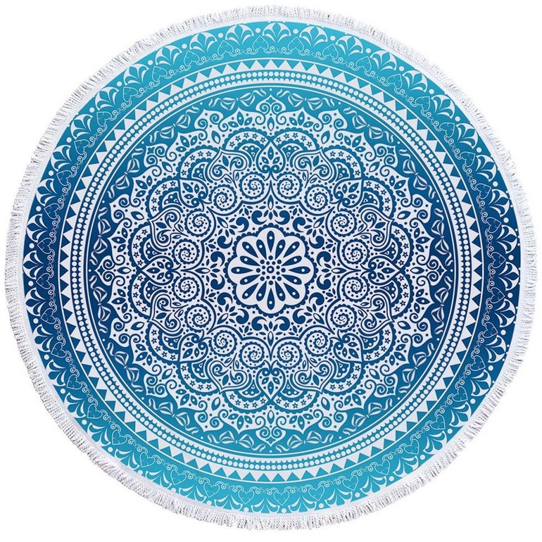 Mandala Blues Round Beach Towel Set