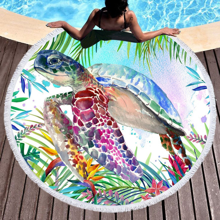 The Original Tropical Sea Turtle Round Beach Towel Set