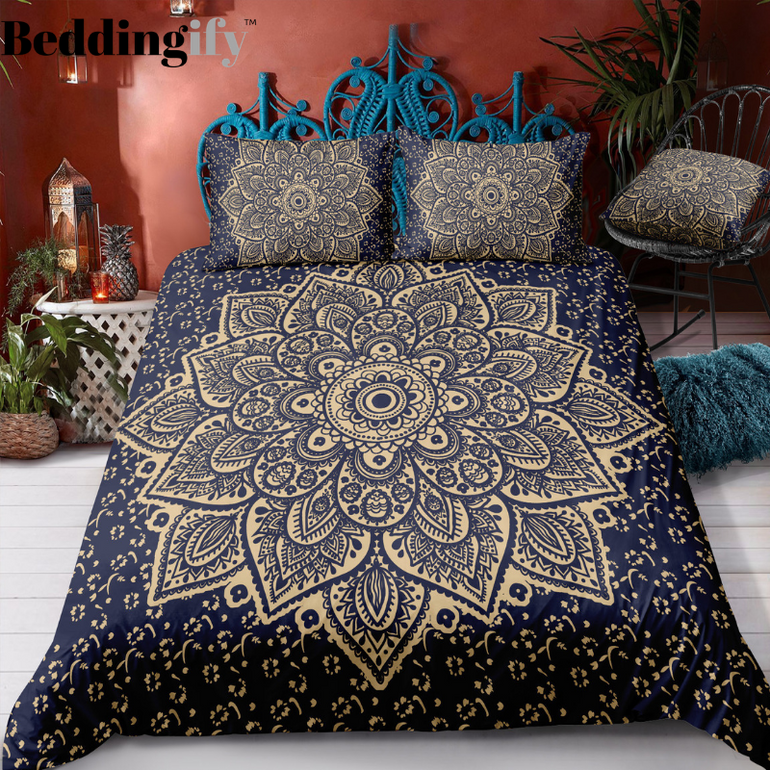 Deep Purple Gold Mandala Pattern Bedding Set