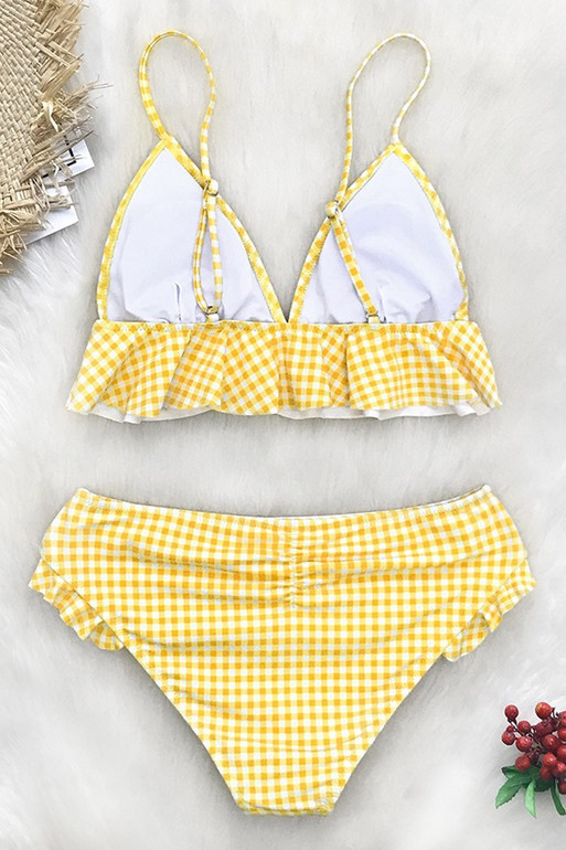 YELLOW GINGHAM RUFFLED BIKINI