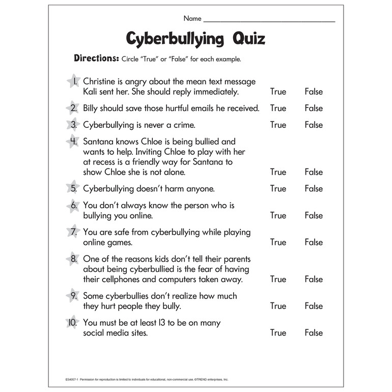 Cyberbullying Quiz Free Printable