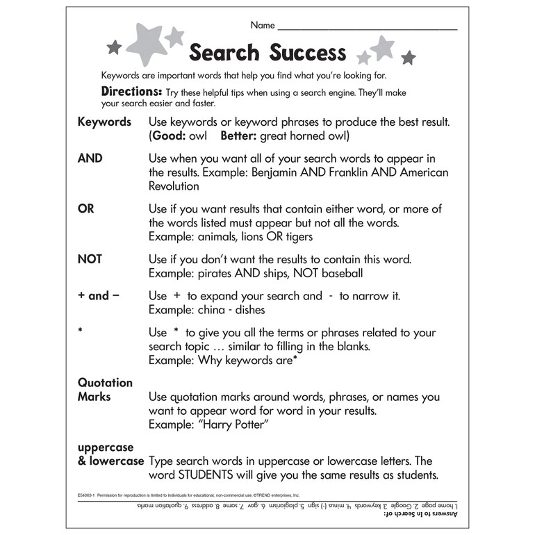 Search Success Tips Chart Free Printable