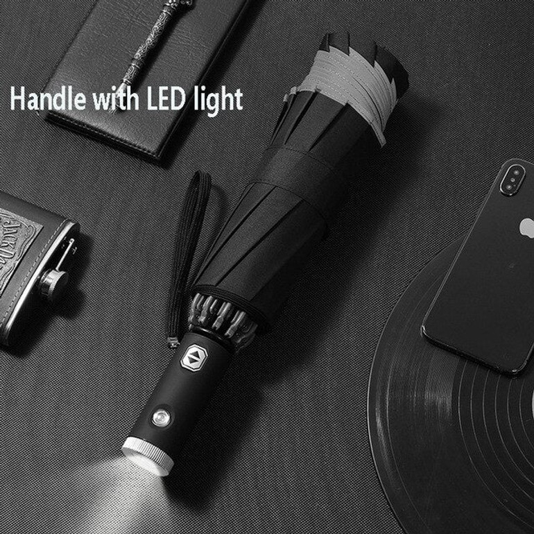 VIP Drop Shipping Men's Automatic Car Umbrella Foldable Windproof With Flashlight Business Umbrella Creative LED Light
