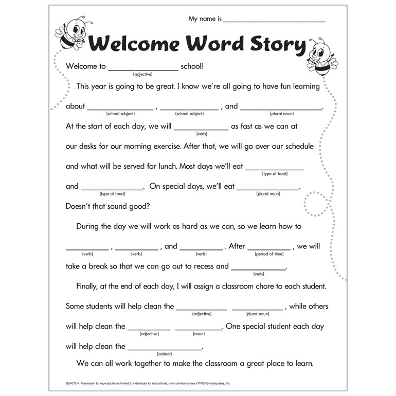 Welcome Word Story Worksheet Free Printable