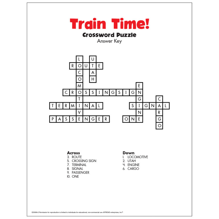 Train Time Crossword Puzzle Free Printable