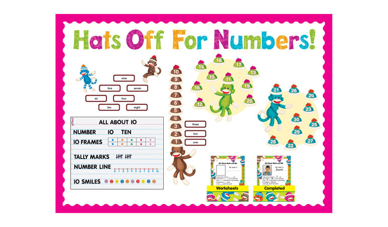 Sock Monkeys Numbers 0-120 Hats Off for Numbers! Bulletin Board Idea