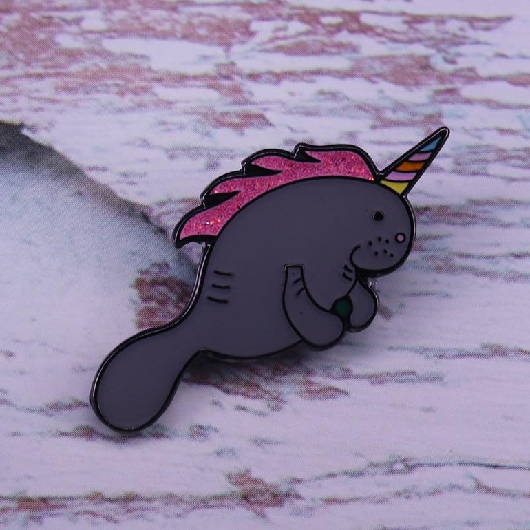 Cute Manatee With Unicorn Horn Enamel Pin