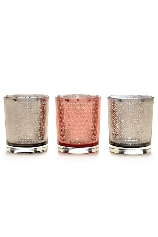 Mercury Glass Votives in Pink and Grey - Set of 3