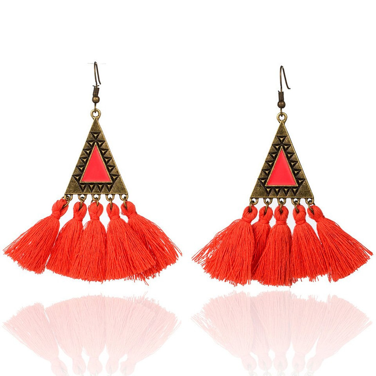 Vintage Triangle and Fringe Drop Earrings