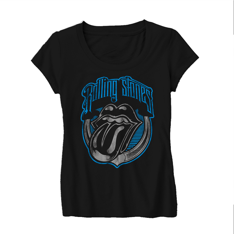 Rolling Stones Blue Light Tongue Logo - Mens Black T-Shirt