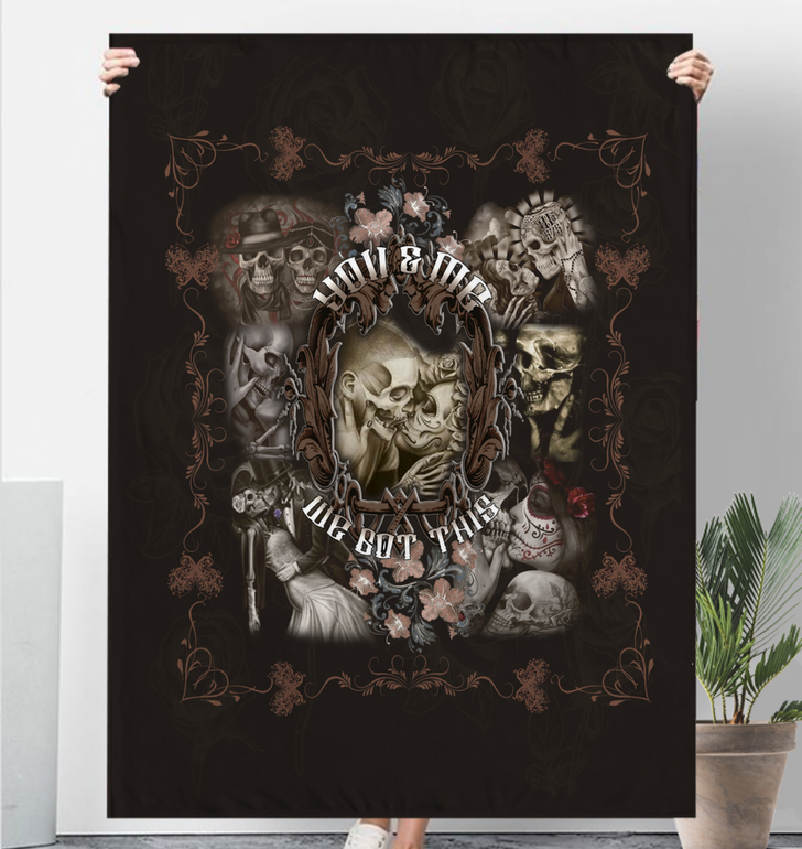 You and Me We Got This – Couple Skull Gift Fleece Blanket – Sherpa Blanket – Woven Blanket Premium Mink Sherpa Blanket 60x80