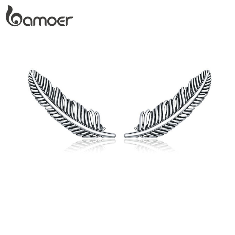 bamoer Authentic 925 Sterling Silver Retro Feather Stud Earrings for Women Real Silver Ear Studs Fine Jewelry Brincos SCE865 bamoer Authentic 925 Sterling Silver Retro Feather Stud Earrings for Women Real Silver Ear Studs Fine Jewelry Brincos SCE865