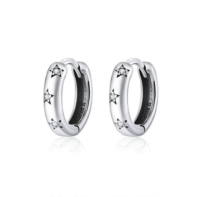 bamoer Silver 925 Jewelry Spraking Star Minimalist Ear Hoops Earrings for Women Sterling Silver Fine Jewelry Pendientes SCE873 bamoer Silver 925 Jewelry Spraking Star Minimalist Ear Hoops Earrings for Women Sterling Silver Fine Jewelry Pendientes SCE873