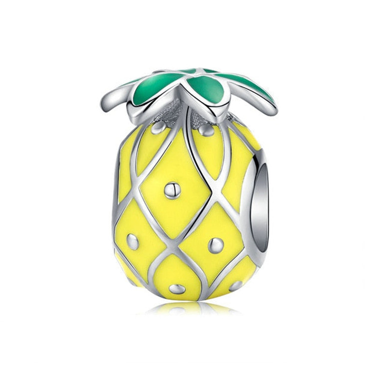 bamoer 925 Sterling Silver Jewelry Green Enamel Avocado Fruit Charm for Original Silver Bracelet 3mm Women Jewelry Making BSC129