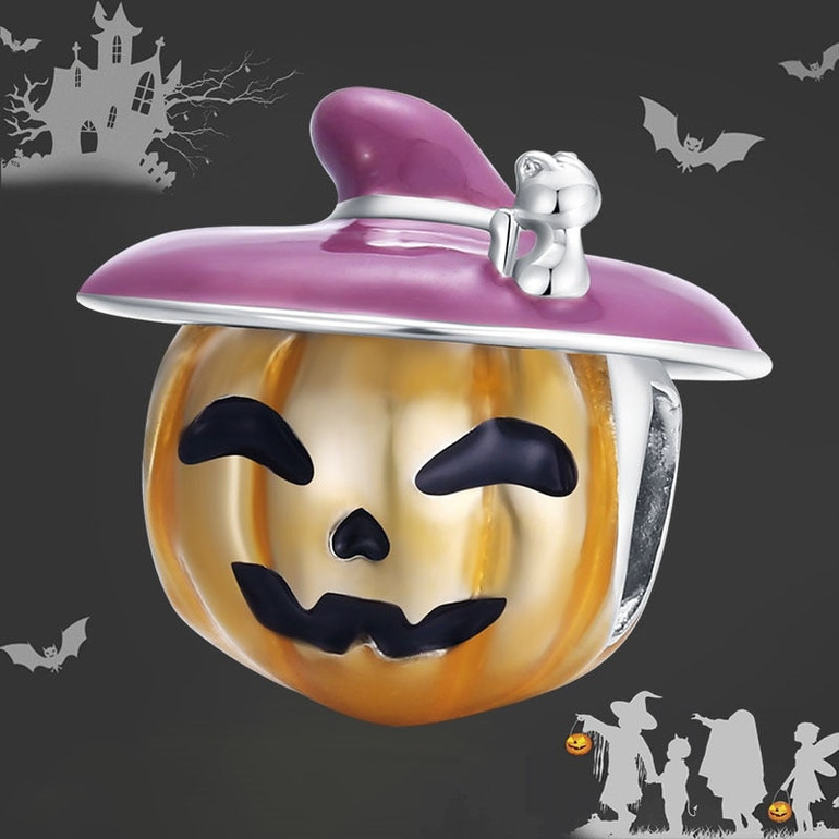 bamoer 925 Sterling Silver Halloween Pumpkin Charm for Original Silver Plated platinum Bracelet Fine Jewelry DIY Bangle BSC329