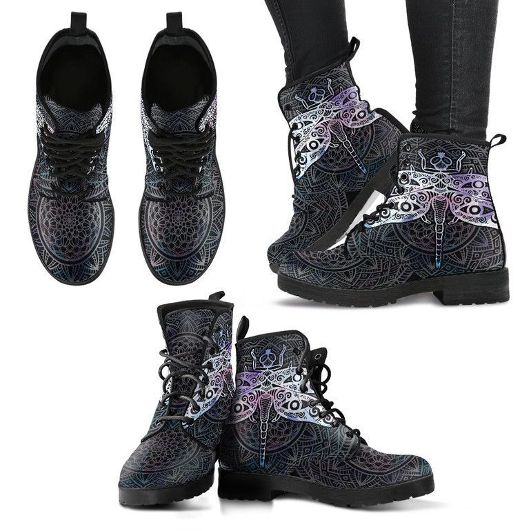 Watercolor Dragonfly Mandala 1 Handcrafted Boots