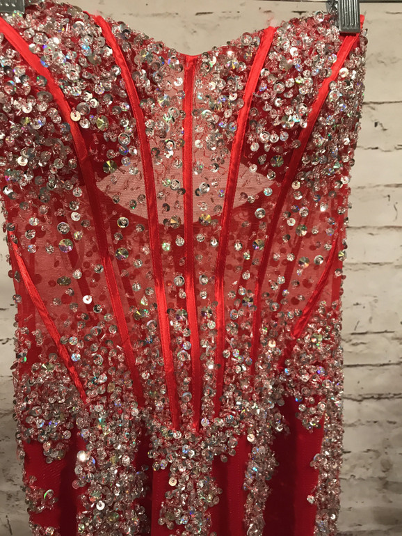 RED GEMMED MERMAID GOWN
