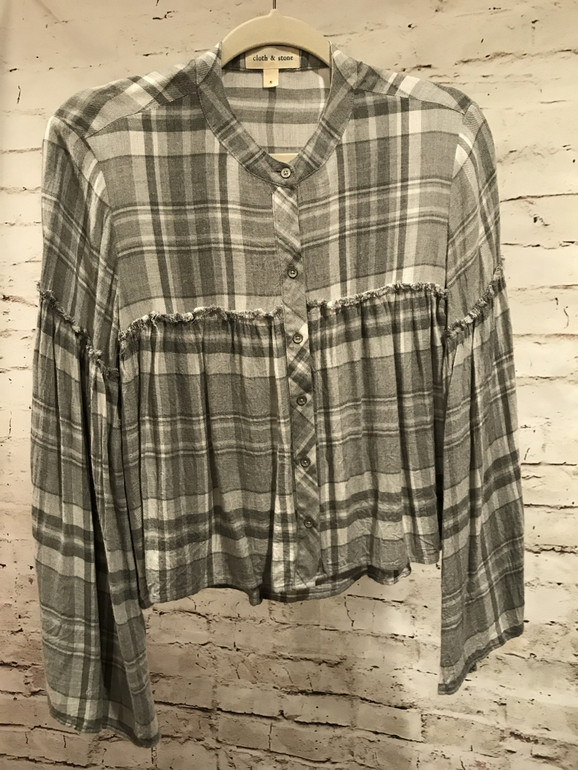 GRAY/WHITE L/S TOP