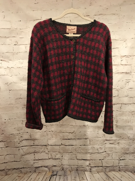 RED/GRAY WOOL CARDIGAN