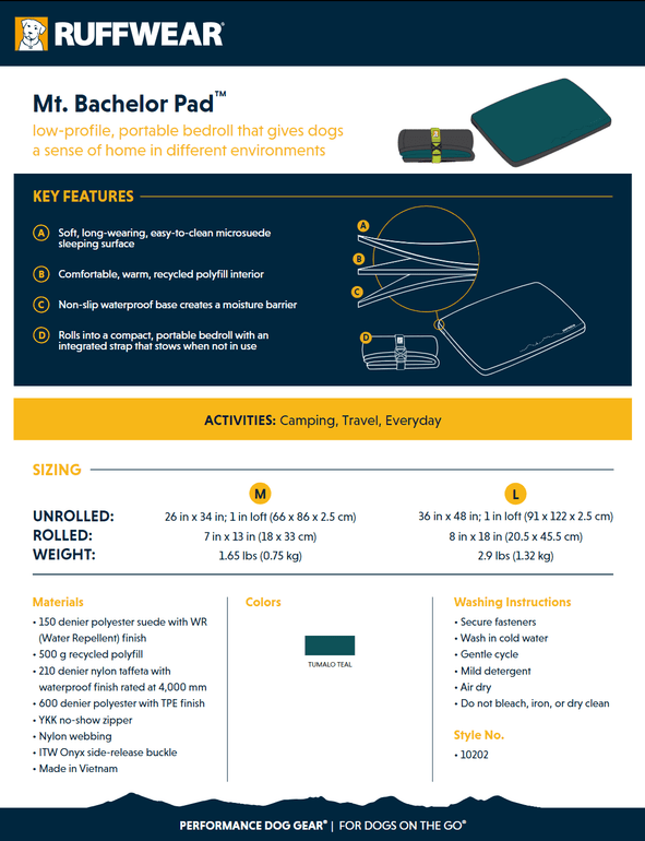 Ruffwear Mt. Bachelor Pad Portable Dog Bed