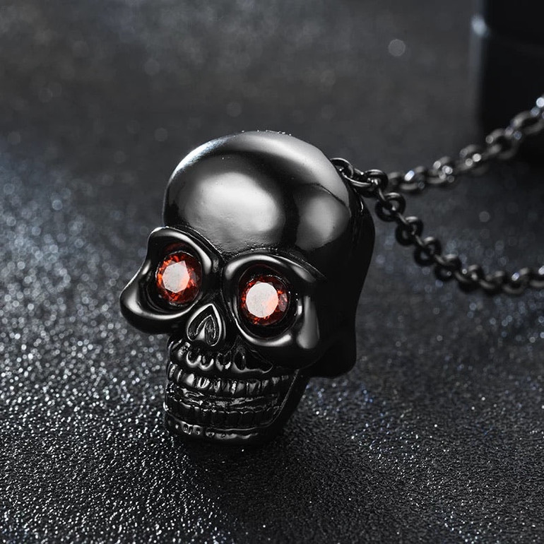CZ eyes skull pendant necklace