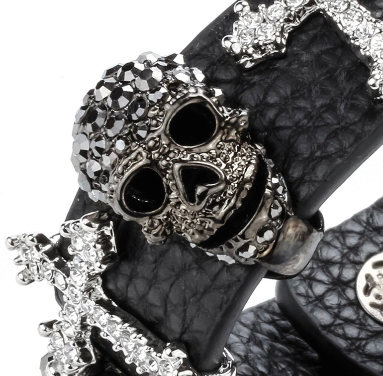 Skulls and cross rhinestone bracelet