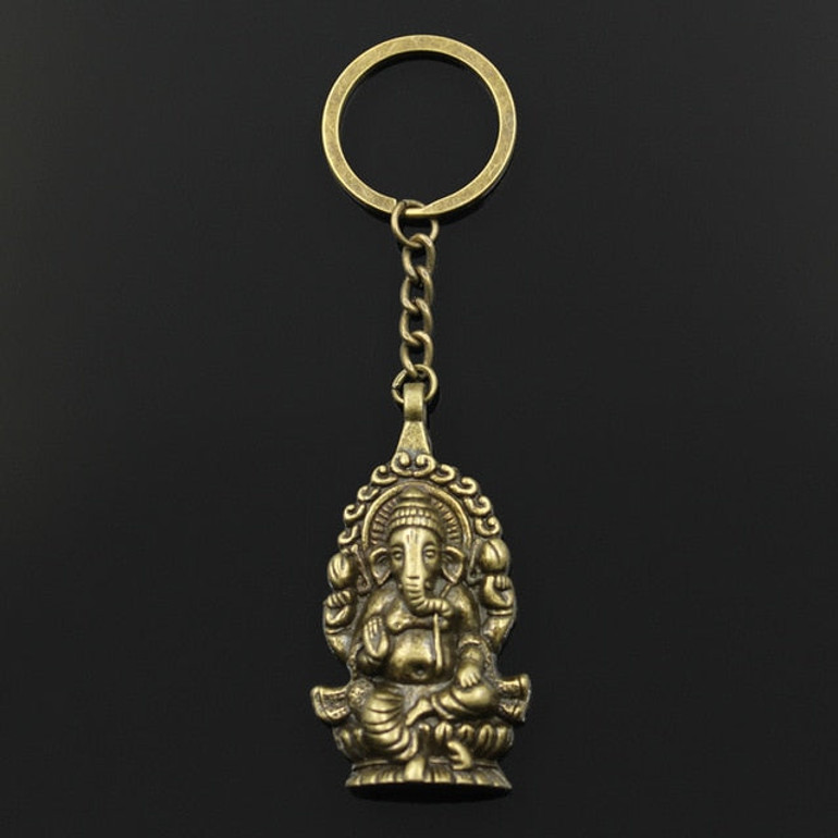 New Fashion Keychain 62x32mm Ganesha buddha elephant Pendants DIY Men Jewelry Car Key Chain Ring Holder Souvenir For Gift