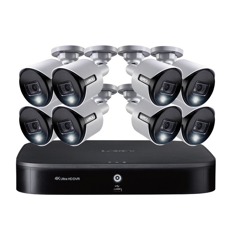 Lorex DK162-88DAE 4K Ultra HD 16-Channel Security System with 2 TB DVR and Eight 4K Ultra HD Bullet Security Cameras with Color Night Vision, Active Deterrence, and Smart Home Voice Control
