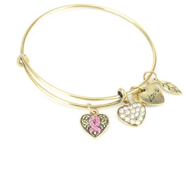 Pink Ribbon Charm Bangle/ Breast Cancer Awareness Jewelry Pink Ribbon Charm Bangle/ Breast Cancer Awareness Jewelry