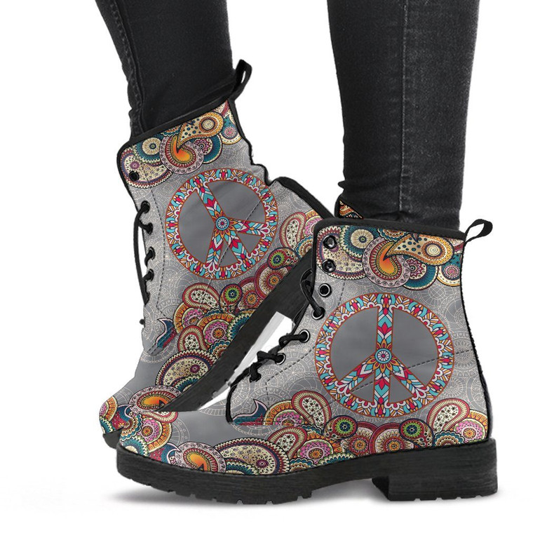Grey Paisley Peace Boots