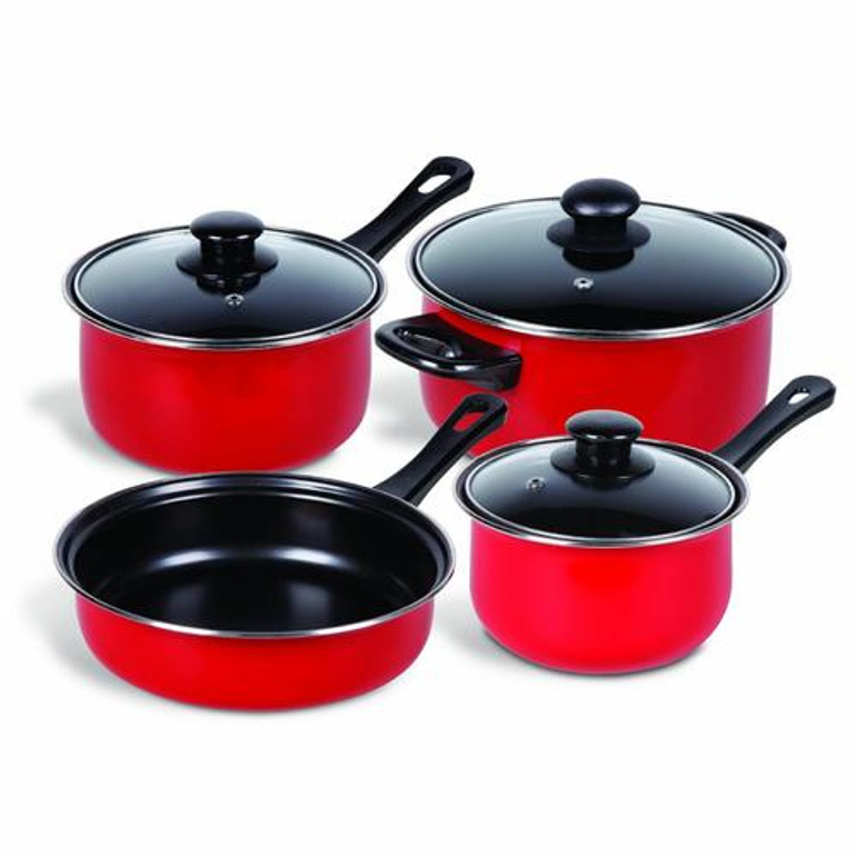 Gibson Home Chef Du Jour 7-Piece Cookware Set, True Red